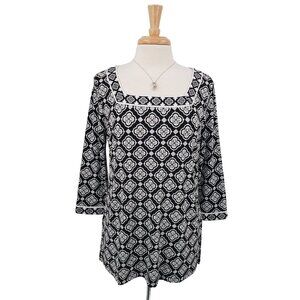 Magnolia Grace Womens Mariana Square Neck Knit Top Size L Black 3/4 Sleeve NWT